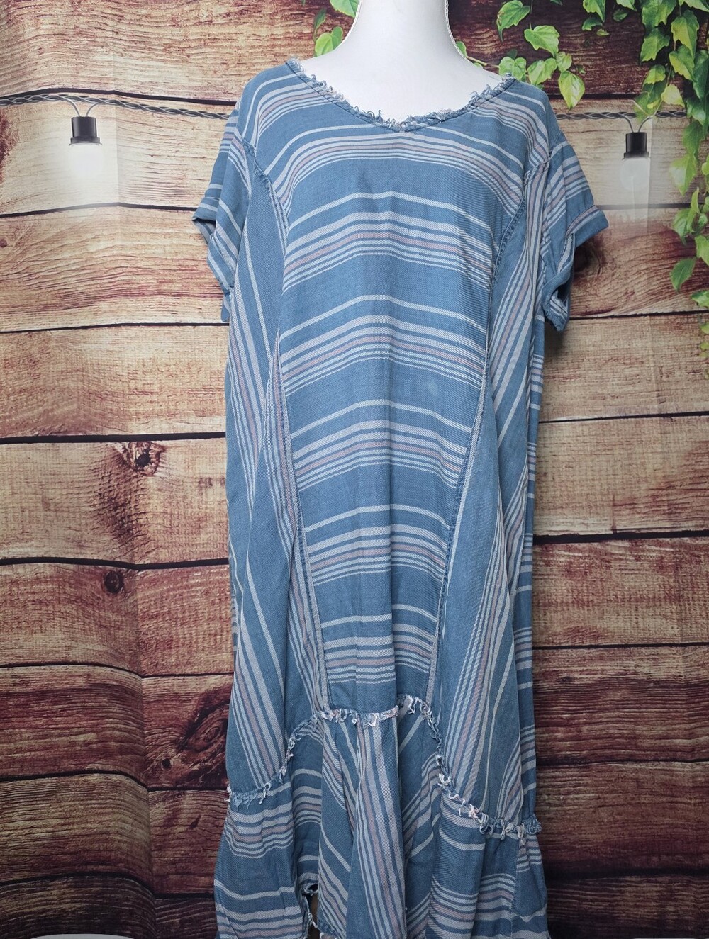 Philosophy Blue Striped Casual Midi Dress